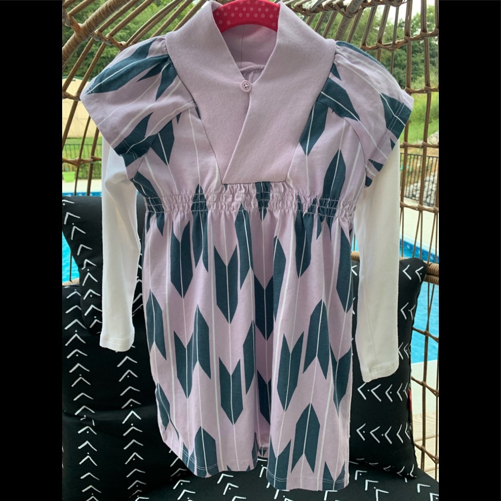 TEA COLLECTION KIMONO GEOMETRIC DRESS TUNIC TOP PURPLE GREEN 3T 3 Y